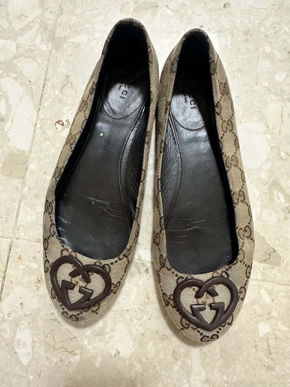 Gucci Beige GG Monogram Canvas Ballet Flats